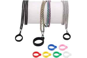 QIYULIN Vape Lanyard 3Pcs Vape Necklace with 9 Pcs Anti-Lost Silicone Rubber Rings,Vape Holder Lanyard Chain Metal Necklace Lanyard Suitable for Various Flat Cigarettes Pen