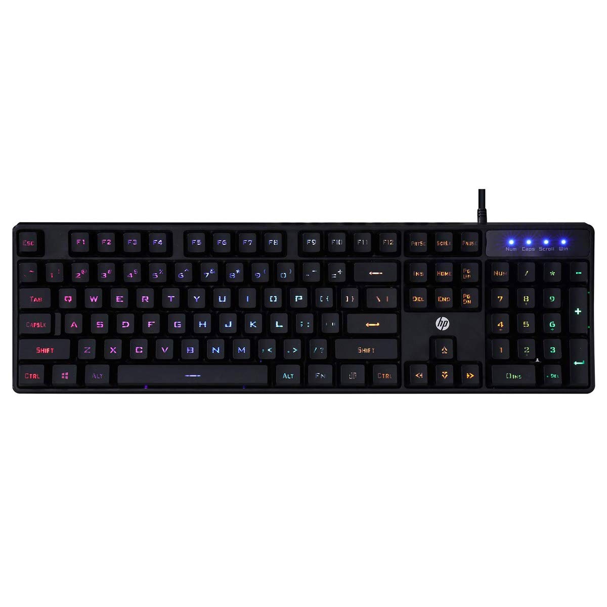 HP K300 Backlit Membrane Wired Gaming Keyboard with Mixed Color Lighting, 4 LED Indicators, Matte Finish Double Injection Key