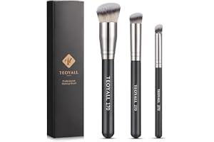 TEOYALL Kabuki Pinsel Set, 3 Größe abgewinkelt Stiftung Pinsel unter Auge Concealer Pinsel Kontur Pinsel mit dichten synthetischen Borsten