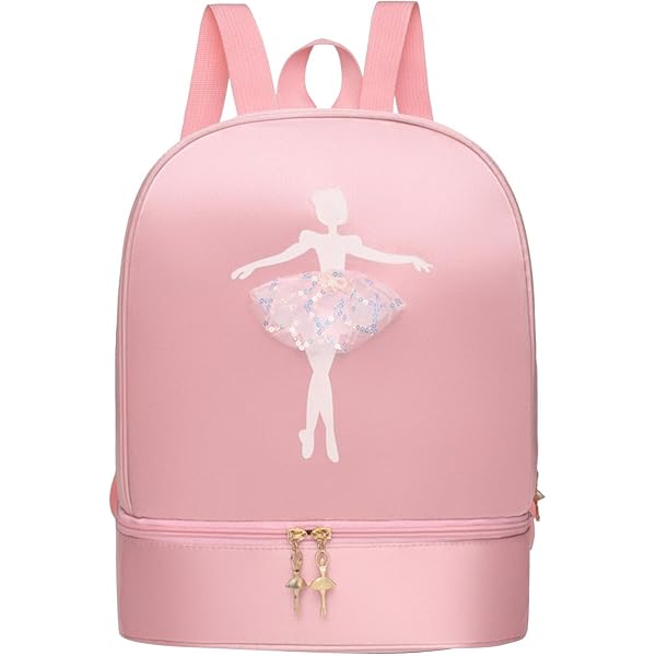 Gonetre Ballett-Tanzrucksack Für Mädchen – Mit Bestickten Spitzenschuhen Und Glitzer-Schleife (Pink/Schwarz)