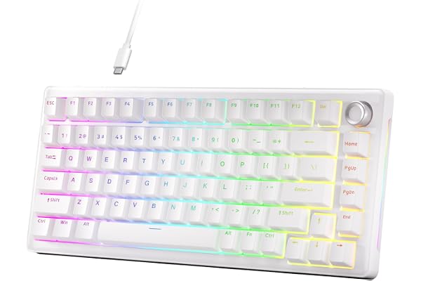 Dierya DK81E Clavier Mécanique Gaming 75%,Montage Gasket Hot-Swap Son Crémeux,Programmable,Bouton Volume,Rétroéclairage RGB,6 Couches Mousse,Switches Pré-lubrifiés (Blanc)
