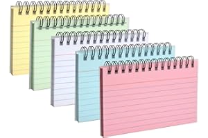 ZTVOWTO 5 Packs Index Cards Record Cards Study Cards for Revision Note Cards with Ring Binder for Office School Learning Index Cards and Box Sets -5 Colours-5x3 Inches