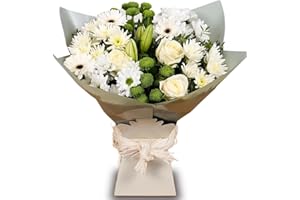 HAPPY PLANTING UK White Simplicity Hand Tied Bouquet - Fresh Flowers - Ideal for Birthdays, Anniversaries, Thank You Gifts