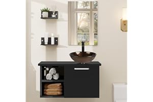 ZealWe Badmöbel Set Waschbecken Waschtisch mit Unterschrank Waschbeckenunterschrank und Spiegel, Badezimmermöbel mit Badezimmerschrank hängend, Wandregal, Aufsatz-Waschbecken(Braun)