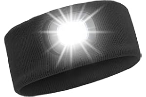 XERTEAM LED Lighted Headband, USB Rechargeable Night Running Headlamp Running Lights for Runners with 4 LED, Head Torch Stretchy and Waterproof, Hands Free Flashlight for Runners Dog Walking Hiking (Black)
