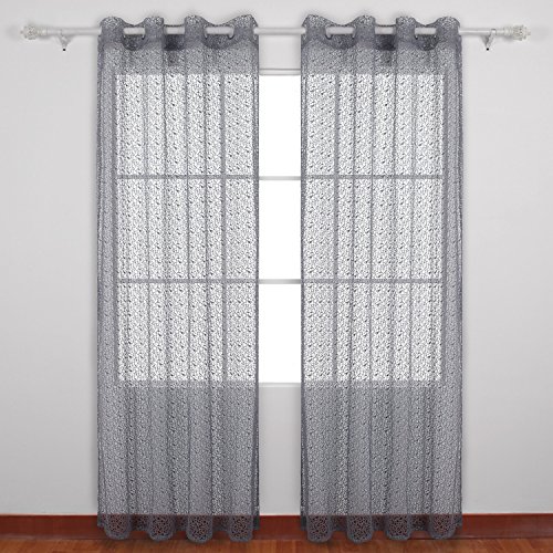 Deconovo Netz Vorhänge Voile Vorhang Ösen Deko Vorhang 245x140 cm Dunkelgrau 2er set