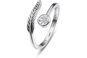 praymos Birthstone Adjustable Open Feather Ring 925 Sterling Silver Birth Stone Ring Jewelry Gift Birthday Gift for Mom Women Wife Girls