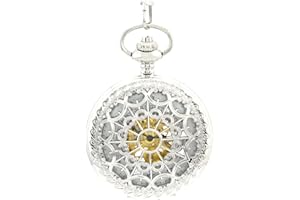 Infinite U Montre de Poche Mécanique pour homme femme, Toile d'Araignée Squelette Creux Acier Montre de Poche Mouvement Mécanique Argent