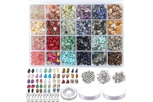 Liseng 1323Pcs Irregular Gemstone Beads Kit with Spacer Beads Lobster Clasps Elastic Jump Rings for DIY Jewelry Making Supplies