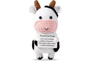 TOYMIS Vaca Positiva, Vaca de Ganchillo Muñeco Mensaje Positivo Positive Crochet Muñeco Positivo Mini Patata Positiva para Decoraciones de Fiestas Regalos de Estímulo