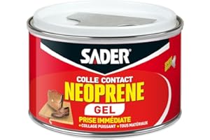 Sader Colle Contact Néoprène Gel – Colle Extra Forte Tous Matériaux – Prise Immédiate – Idéale pour Supports Poreux ou Verticaux – Spatule Incluse – Boîte de 250 ml