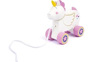 TRUDI SEVI 88044 Wood Eco Smart Holz Nachziehspielzeug Einhorn, Nachhaltiges Motorik-Spielzeug und Entwicklung der Balance, Hochwertige Ziehfigur für Kinder ab 18 Monate, Weiß, Rosa, ca. 15 x 7 x 12 cm