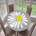 Morbuy Fitted Round Tablecloth for Circular Table, 3D Daisy Round Table Cloths Waterproof Wipeable Stain Resistant Table Cover for Kitchen Garden Party (Grey,Diameter 90cm)