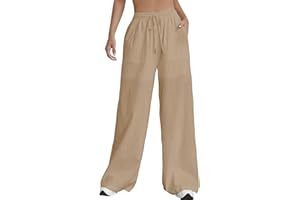 Nuofengkudu Pantalon Large Femme Fluide Été Ample Cordon Elastique Taille Haute Poche Longue Yoga Pantalons Leger Elegant Palazzo Bootcut Bas de Pyjama Plage Jogging