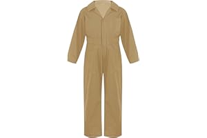 Mufeng Boys Girls Jumpsuit Overall Mechanic Costume Boiler Suit for Kids Khaki Coveralls Workwear Cosplay Dress Up