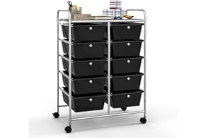 TANGZON 10 Drawers Storage Cart, Rolling Utility Cart with Lockable Wheels, Multipurpose Mobile Organizer Trolley for Home Office Stationery Beauty & Salon (Black)