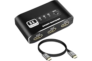 XMSJSIY Commutateur HDMI 3 en 1 Sortie, Sélecteur Répartiteur 2.1 Avec Câble 3 Ports Compatible 4K 120Hz 8K 60Hz 48Gbps pour HDTV, PS5, Xbox DVD, Projecteur