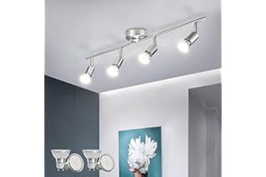 Bojim Plafonnier LED 4 Spot, Luminaire Plafond Lustre Orientable GU10 Light, Lampe Eclairage de Cuisine Applique, Ampoules Blanc Neutre Incl 4 x 6W, pour Interieur Salle Manger Salon Bain, Nickel Mat