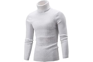 AIDEAONE Mens Turtleneck Sweater Casual Ribbed Slim Fit Knitted Jumper High Roll Neck Basic Turtleneck Pullover