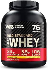Optimum Nutrition Gold Standard Whey Muscle Building and Recovery Protein Powder With Glutamine and Amino Acids, Banana Cream, 73 Servings, 2.27kg, packaging may vary