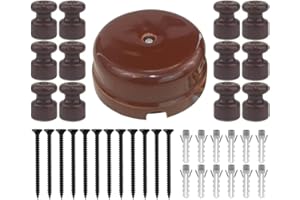 OASHISU Kit [Scatola di distribuzione in porcellana] + [12 isolatori Porcellana] per Impianti a 4 fori per entrata/uscita del cavo. Copri cavi e copri fili in ceramica, Marrone, Ø78mm Prof.35mm