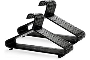 WOODSBRO Adult Plastic Coat Hangers 50pk Set Black Space Saving Design for Closet & Rail Durable Clothes Organizer with Suit Pants Bar & Clips for Your Wardrobe Suitable for All Types of Cloths