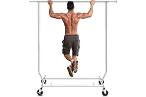 HOKEEPER 113kg Tragfähigkeit Kommerzielle Grade Kleidung Kleiderständer Heavy Duty Sing Rail Einstellbare zusammenklappbare Rolling Kleiderständer auf Rädern,Chrom Finish