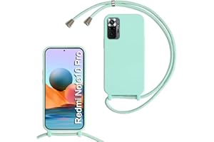 MBSLFY Silikon Handykette für Xiaomi Redmi Note 10 Pro/Note 10 Pro Max Hülle mit Band,Silikon Necklace Handyhülle mit Abnehmbar Kordel zum Umhängen Stossfest Bumper Handy Schutzhülle Case, Minz grün