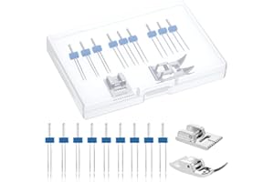 STYQUENZER 6 Stück Nähmaschinennade, W6 Zwillingsnadel Jersey, Zwillingsnadel Stretch, Jersey Nadeln für Nähmaschine, Doppelnadel für Haushalts-Nähmaschine mit Mit 2 9-Falten-Plisseefüßen Nähmaschinen Zubehör