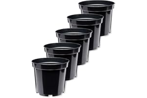 ‎GARRONDA Garronda Blumentopf Kunststoff Pflanztopf rund Kräutertopf Anzuchttöpfe Blumentopf Schwarz für Innen und Aussen 20cm GD-0025 (5 Stück Schwarz, ⌀ 20cm H 16,3cm)