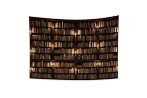 YONGFOTO 220x150cm Vintage Libreria Arazzo, Vecchia Libreria Arazzi Libreria in legno Candeliere Candela Libri Arazzo per Salotto Decor Divano Tappeto