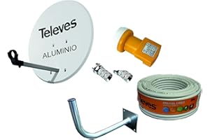 T E C N O V O Z Kit Antena PARABOLICA para Astra TELEVES 83cm Aluminio + Rollo DE Cable 20 MT + Soporte A Pared + CONECTOES Y LNB