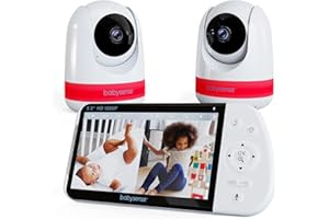 Babysense Full HD Split-Screen Baby Monitor with 2 PTZ Cameras, Two-Way Talk, 6-Color Night Light, 5000mAh Battery, Long Range, 4x Zoom, and Crystal-Clear Audio