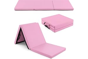 GYMAX Tapis de Gymnastique Épais Pliable 180x60x5cm, Combinaisonable avec Attache Auto-Agrippante, Housse en Simili Cuir, Portable avec Poignées de Transport, pour Yoga, Fitness, Étirement