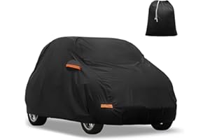 TUCKBOLD Autoabdeckung für Smart Fortwo 2007–2023 210D-PU Oxford Outdoor Vollständige Autoabdeckung Allwetter Wasserdicht Winddicht Schutz mit Fahrertür Reißverschluss Schwarz Autoteile