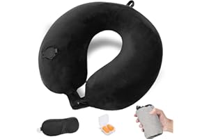 Cirorld Cuscino Gonfiabile da Viaggio Collo, Cuscino Aereo Ultraleggero e Compatto, Cuscino Cervicale da Viaggio, Inclusa Maschera per Dormir, Tappi auricolari, Borsa per Trasporto