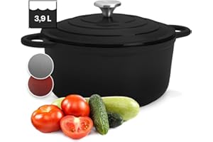 TOCIS BIG BBQ ToCi Pentola Ghisa Smaltata, Casseruola Forno Olandese 3.9L, Cocotte da Forno Anti Perdite, con Coperchio, Lavabile in Lavastoviglie
