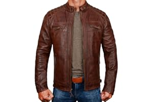 Fashion_First Vintage Retro Mens Cafe Racer Antique Biker Leather Jacket Collection - Genuine Cowhide Leather