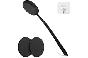 VANZAVANZU Applicateur de Lotion pour le Dos, Manche Long de 48 cm avec 3 Tampons Lavables, Convient pour la Crème Solaire, l'Autobronzant et les Hydratants, Poignée Antidérapante (Noir)