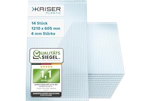 KAISER plastic® Xtra Strong | 14er Set Gewächshausplatten | Stärke 4mm | 1210 x 605 mm | Polycarbonat (PC) | 10,25 m2 | Gewicht: 700g/m2 | Hohlkammerplatte - Doppelstegplatte
