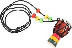 AOKWAWALIY Collier Tambour Africain Miniature En Bois Massif Fait Main Avec Anneaux Métalliques Et Cordes Verticales Pendentif Tambour Djembé Décoration Intérieure Authentique