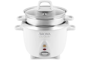Aroma Housewares - Olla arrocera y vaporera de alimentos de acero inoxidable seleccionado, 6 tazas (rendimiento cocido) / 1.2 cuartos de galón, color blanco