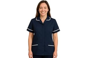 shelikes Womens Hospital Uniform Ladies Healthcare Zip Fastening Collared Nurse Tunic Top Medical Uniform Salon Vet Healthcare Maid Dress