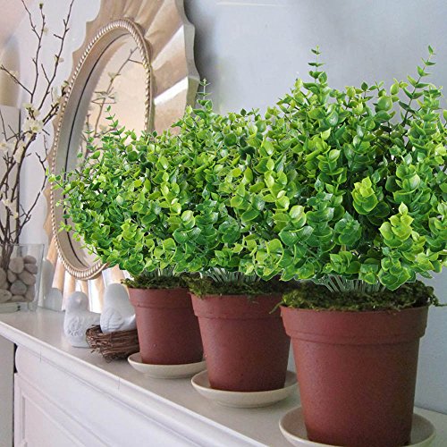 MIHOUNION Haus Deko 4 Bündel Grün Künstliche Pflanzen Kunststoff Stäucher kunststoff Pflanzen Eukalyptus für küche Garten Badezimmer und Fensterbank Ornament - 3