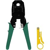 Greluma Cat5e Cat6 Cat6e RJ11 Crimper Wire Stripper Cutter, All in One Crimping and Cutting Stripping Tool for Ethernet Netwo