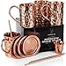 Produktbild Moscow Mule Kupferbecher: 4er Set – Enthält 4 x 16oz Becher, 4 x Untersetzer, 4 x Strohhalme, 1 x Shotglas in Geschenkbox 100% Kupferzubehör Handgemachte Trinkbecher - Bonus Cocktail-Rezepte-eBook