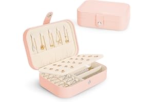 KUAIUP Jewellery Box, Small Travel Jewellery Boxes & PU Leather Jewellery Organiser for Rings Earrings Necklace Bracelets, Portable Jewelry Storage Case for Women Girls, Pink