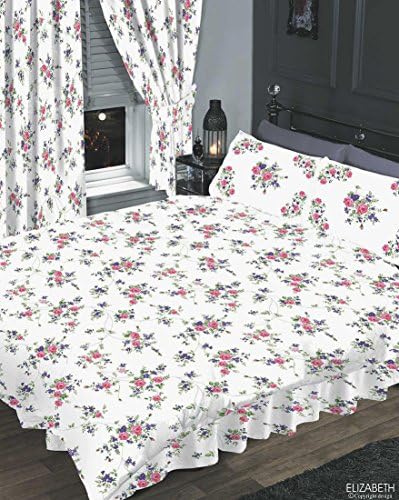 Elizabeth Purple, King Size Bed Complete Set, BY THE CAMEO COLLECTION, Duvet/Quilt Cover & Pillowcases & Fitted Valance Sheet, Traditional Floral Set Rose Flowers White Lilac Pink Green
