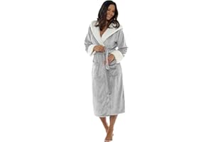 Slumber Hut® Ladies Hooded Fleece Dressing Gown - Luxury Grey Shimmer Sherpa Bear Hood - Leopard Animal Print - Teddy Fabric Winter Womens Bathrobe - Size 8 10 12 14 16 18 20 22