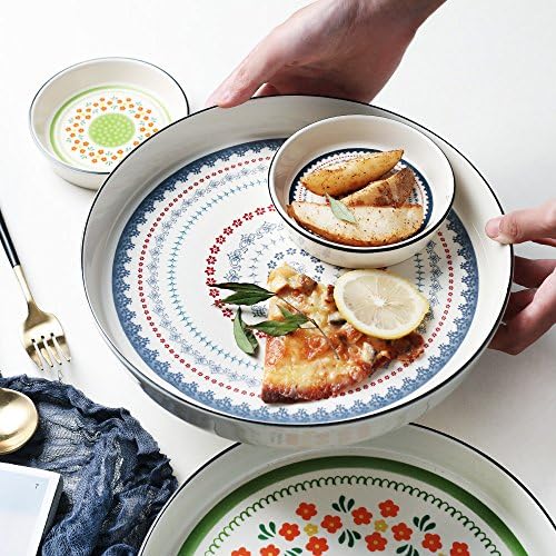 Ceramic Dinner Plates Set - Dishwasher &amp; Microwave Safe - National Style Handmade Kaleidoscope Pattern Porcelain Plates - 24.5 cm(10”) Pack of 6 - Best for Family Daily Use by BANFANG(6* blue)